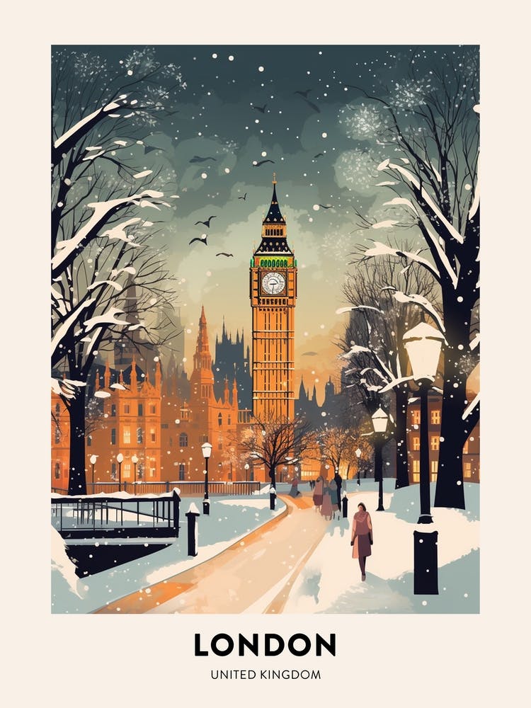 Winter Night  Travel Poster London United Kingdom 5