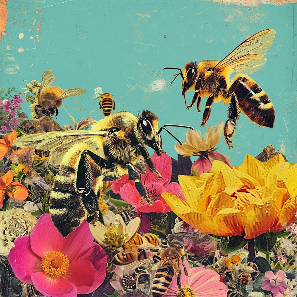 Kitsch Blumen-Bienen-Collage