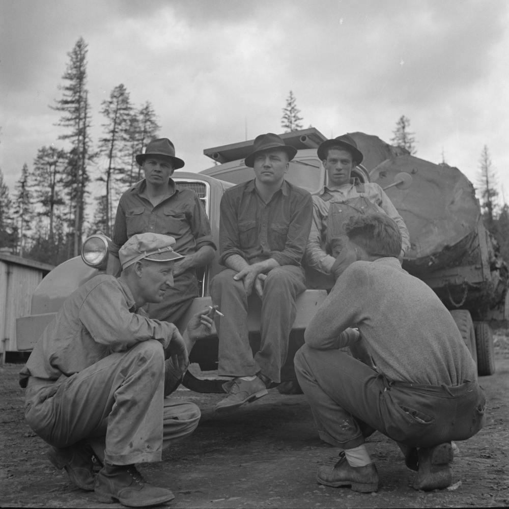 Untitled Photo, Possibly Related To Malheur National Forest, Grant County, Oregon, Lumberjacks And A Truckload