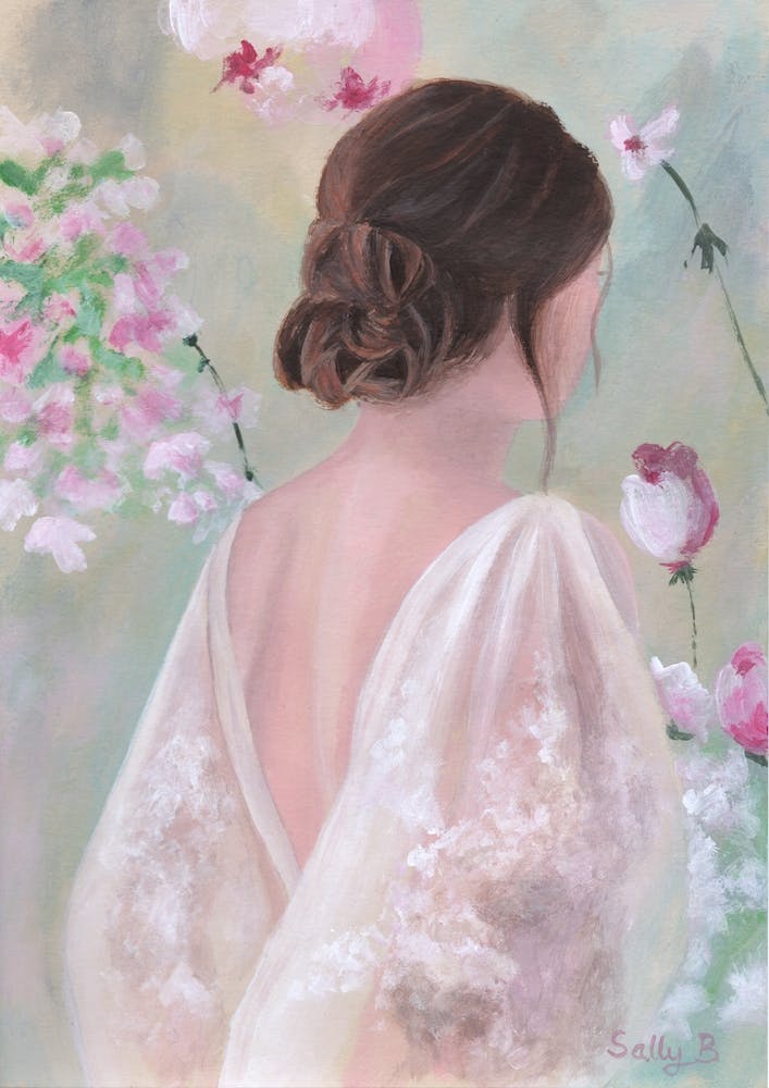 Woman Back With Pink Flowers