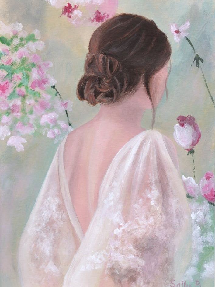 Woman Back With Pink Flowers
