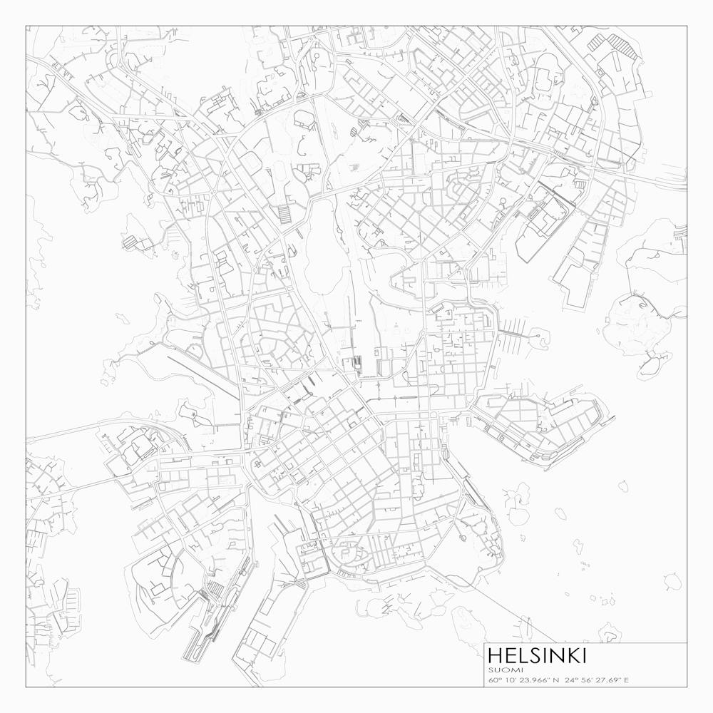 Helsinki Suomi city map black on white blueprint design