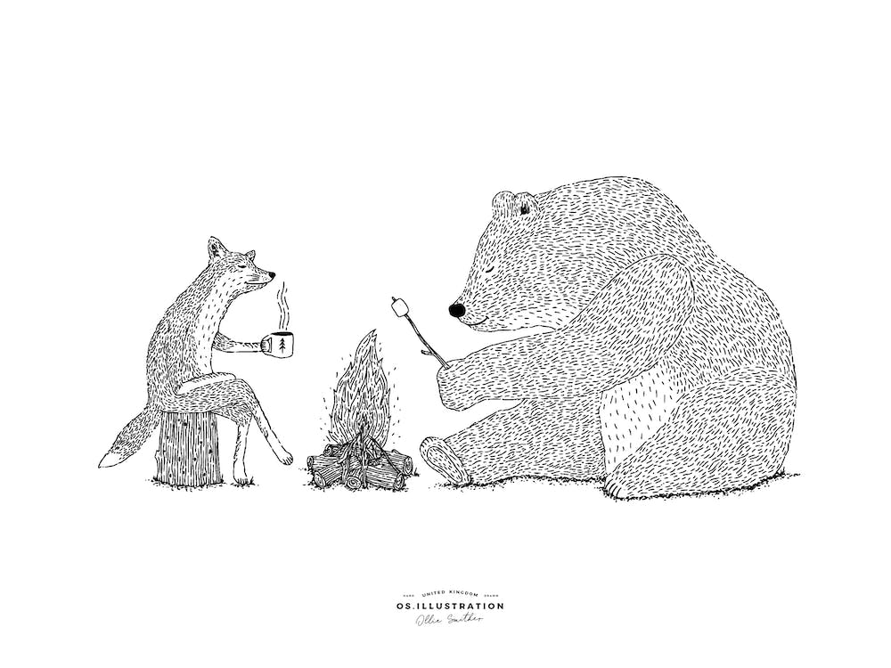 Little Joys   Fox & Bear Fineline Illustration