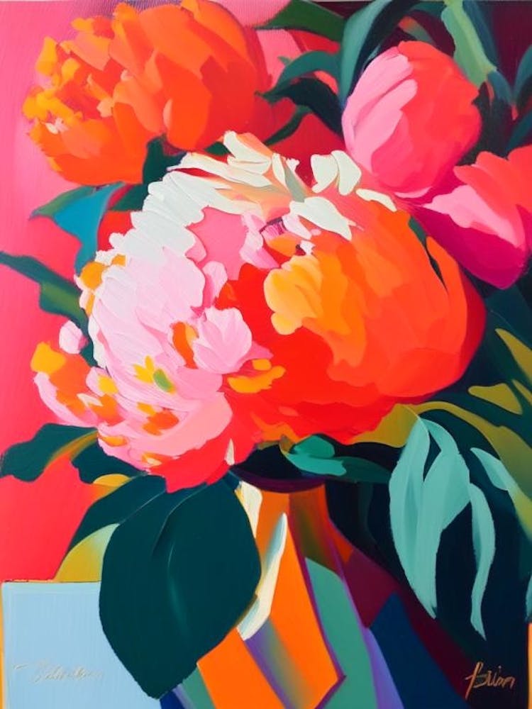 Eden S Perfume Peonies Orange Colourful Painting