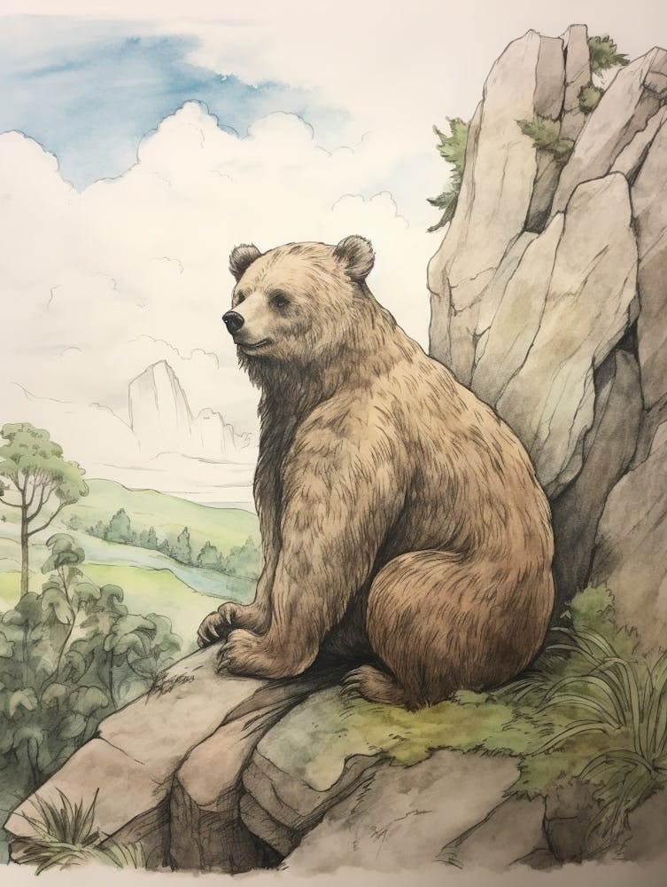 Storybook Animal Watercolour Grizzly Bear 1