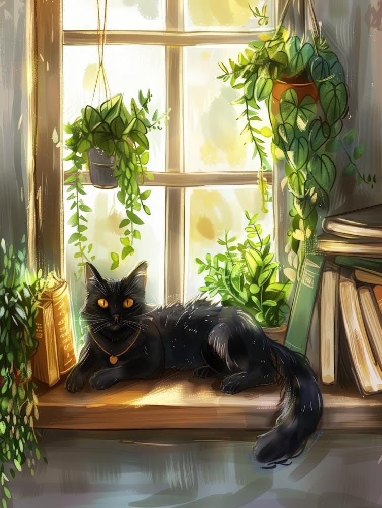 Black Cat On Window Sill 4