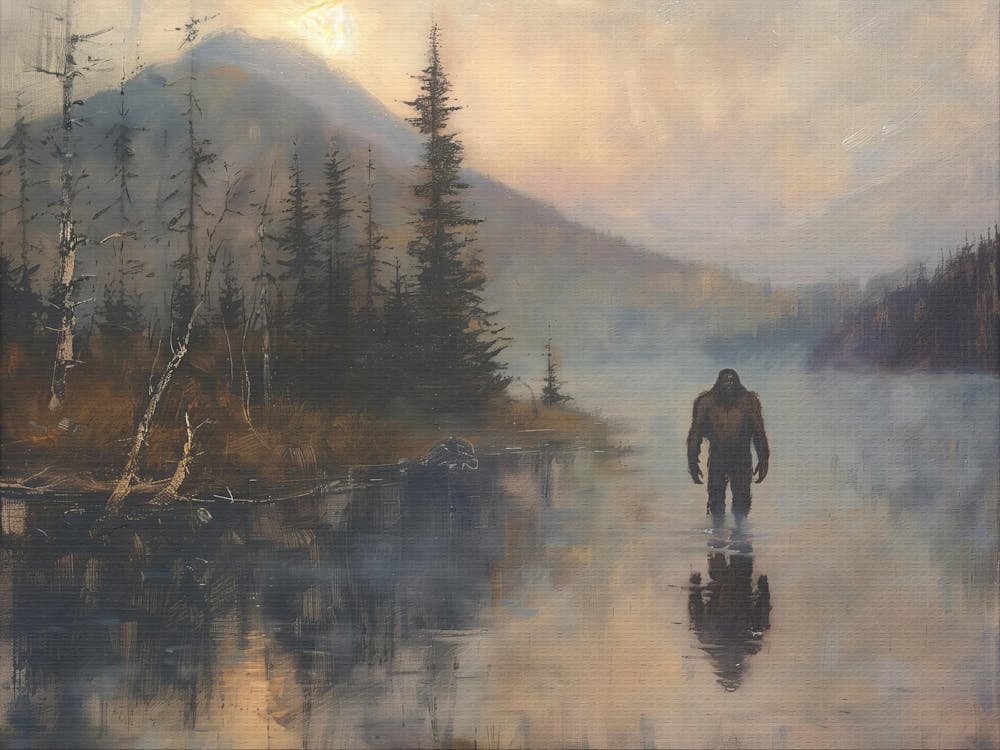 Bigfoot Painting, Sasquatch Wall Decor, Cryptid Artwork, Home Office Decoration, Mythical Creature Picture, Canvas Art