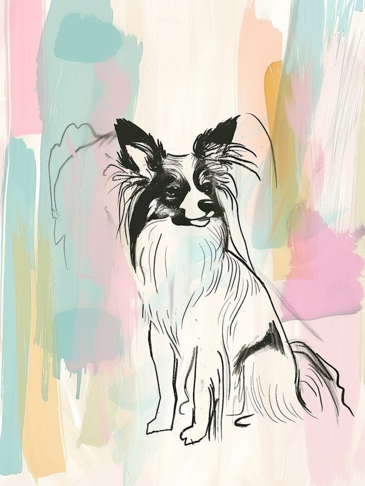 Papillon Dog Pastel Line Watercolour Illustration  3