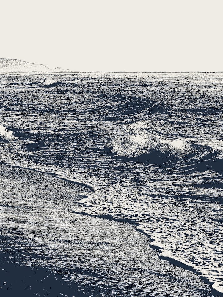 Abstract Beach, Navy Blue and Beige Ocean, Boho, Waves