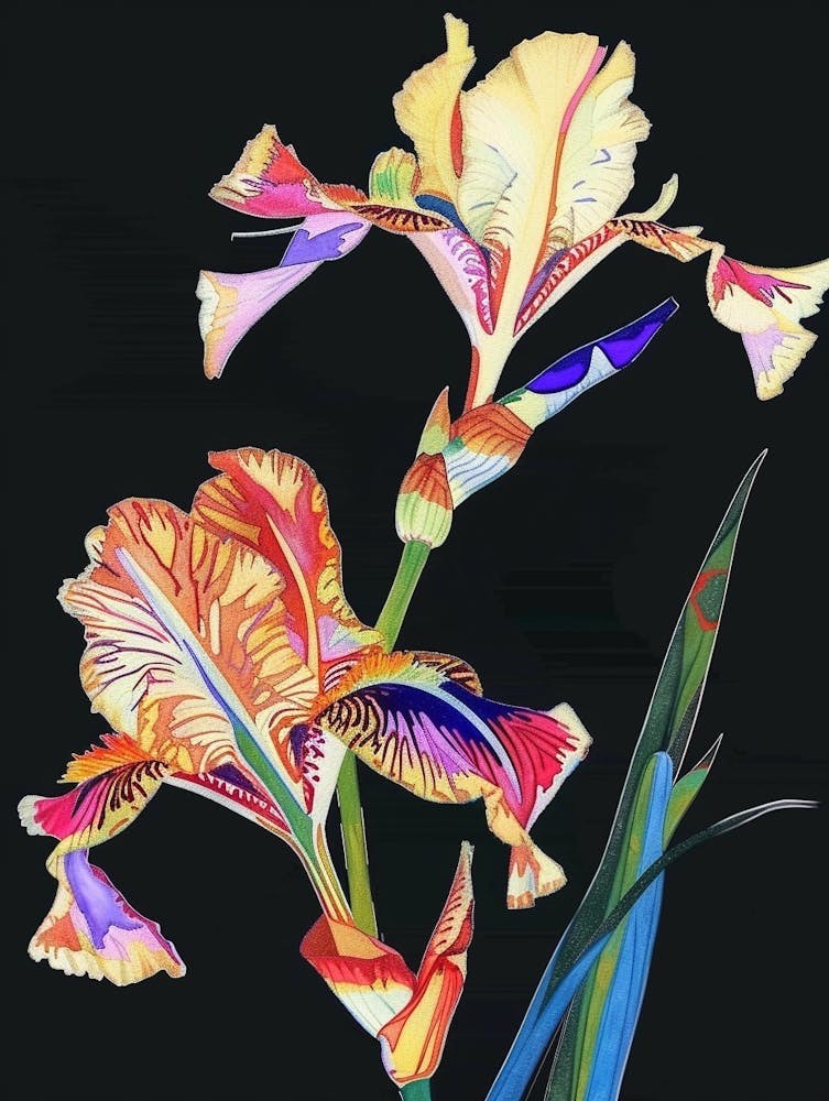 Neon Flowers On Black Iris 3