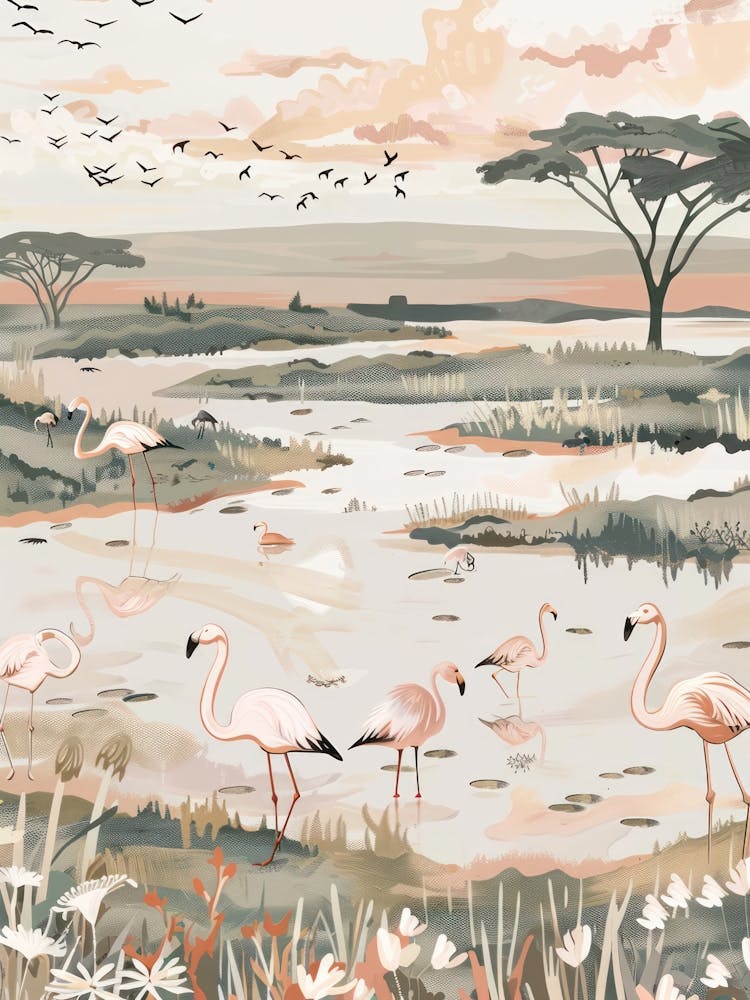 Pink Flamingo Pastels Jungle Illustration 3