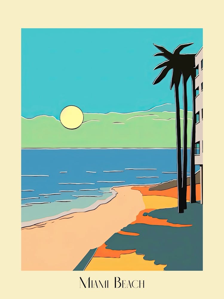 Poster Of Minimal Design Style Of Miami Beach, Usa 3