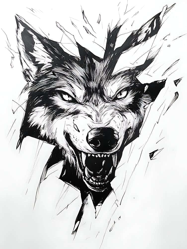 Angry Wolf Watching from Wall Hole 15