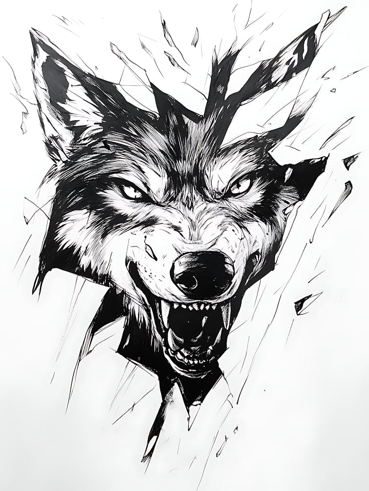 Angry Wolf Watching from Wall Hole 15