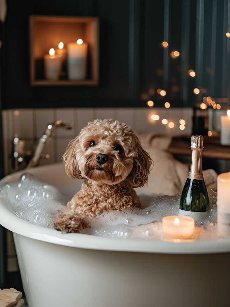 Cavapoo Taking A Bubble Bath 1