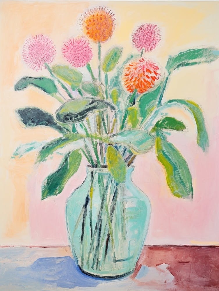 Flower Painting Fauvist Style Globe Amaranth 2