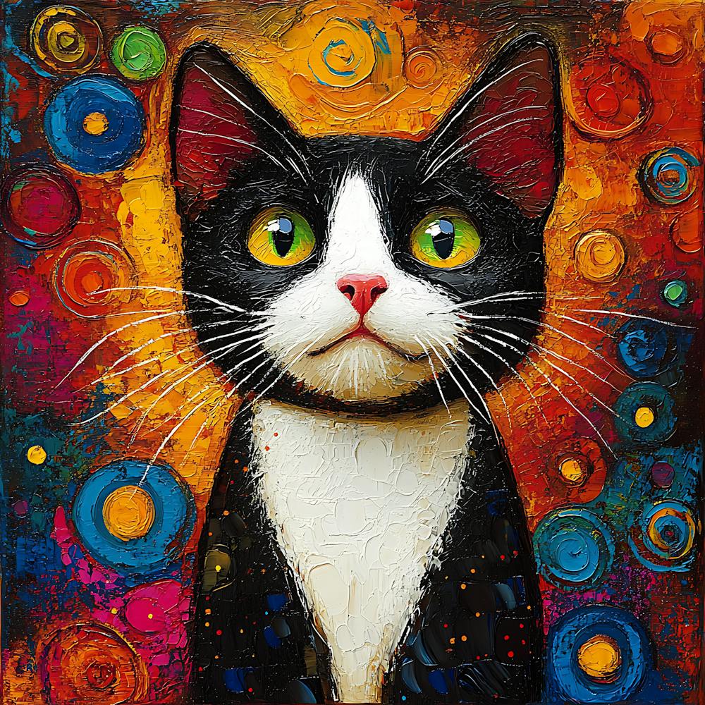 Cat Painting Tuxedo Cat Colorful 1