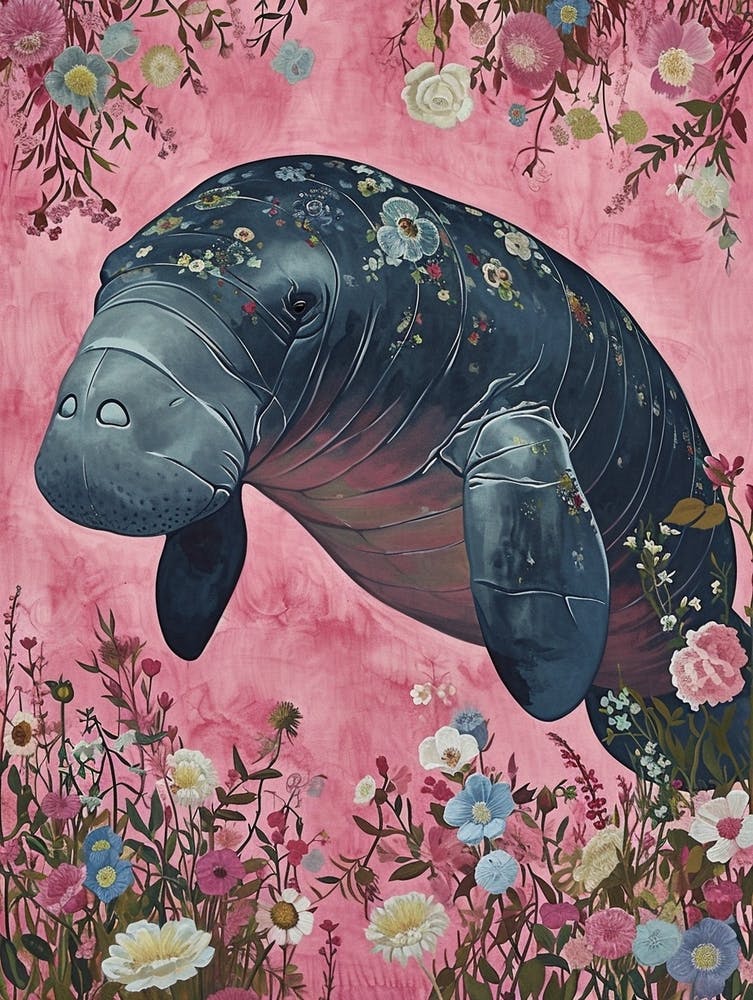 Floral Animal Painting Manatee 2