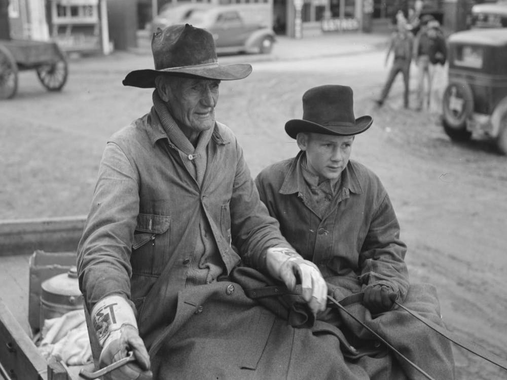 Farmer And Son Arriving In Town In Wagon, Eufaula, Oklahoma By Russell Lee