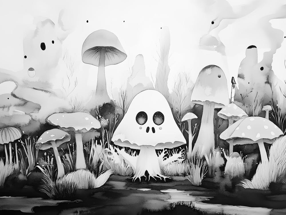 Black And White Mushroom Painting 2
