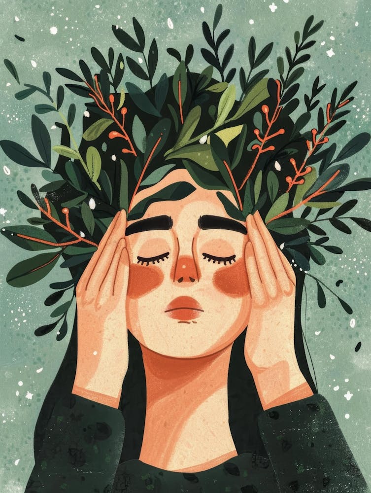 Illustration Of A Woman With A Wreath On Her Head