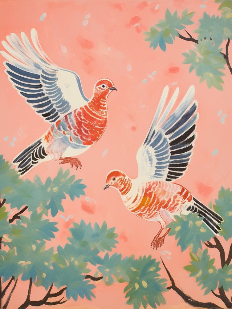 Vintage Japanese Inspired Bird Print Partridge 5