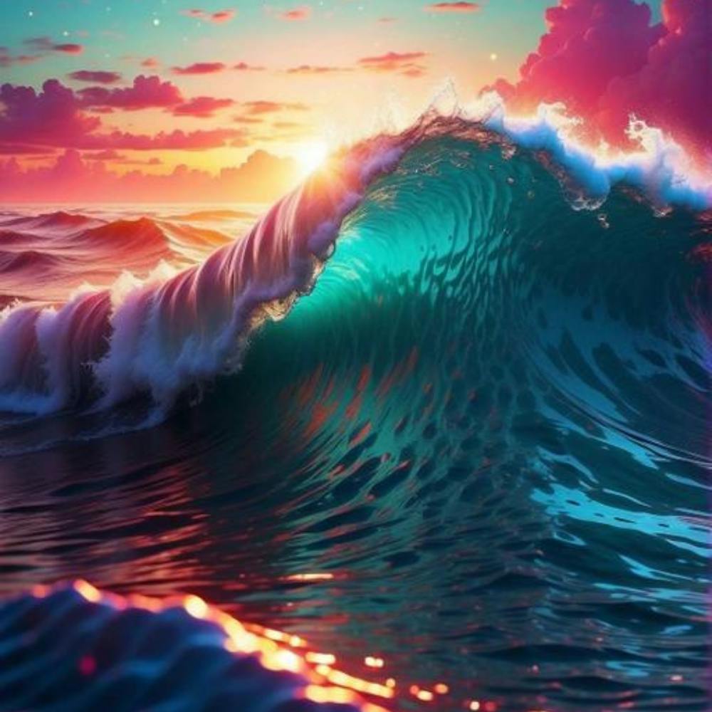 Ocean Waves At Sunset