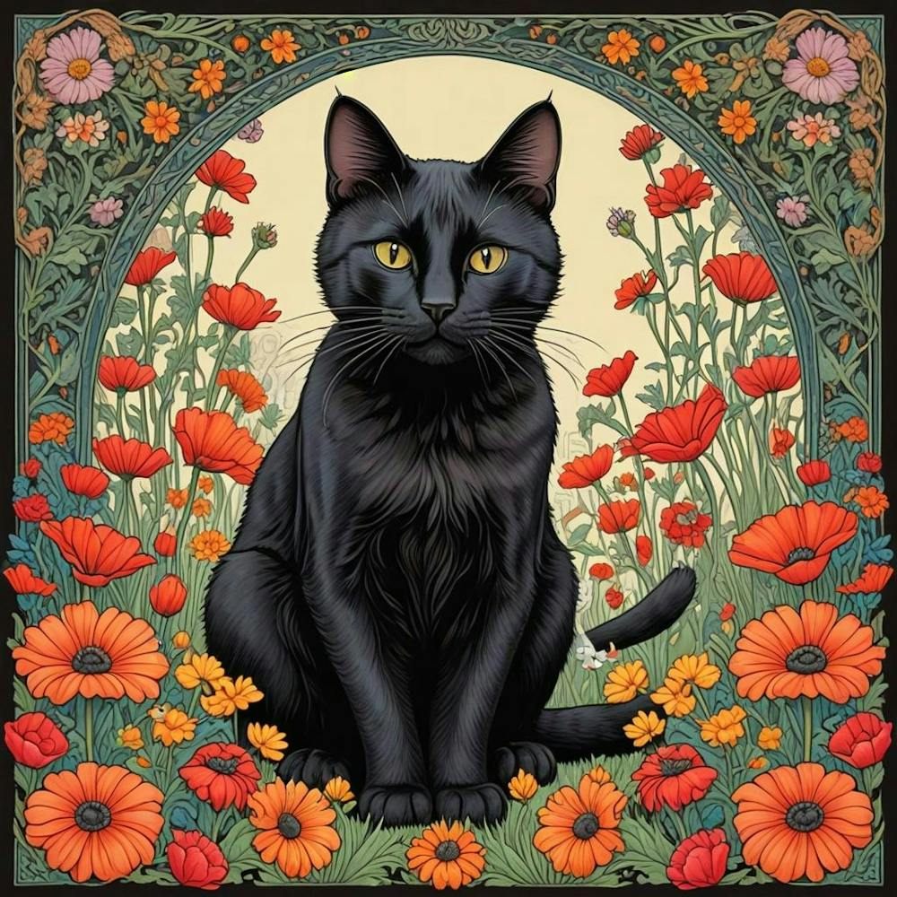 Cat In A Flower Garden Guardian Of The Garden (2)