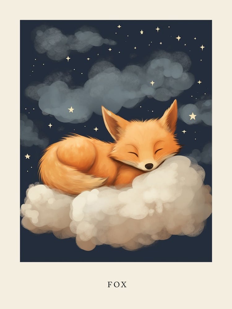 Baby Fox 9 Sleeping In The Clouds Nursery Poster