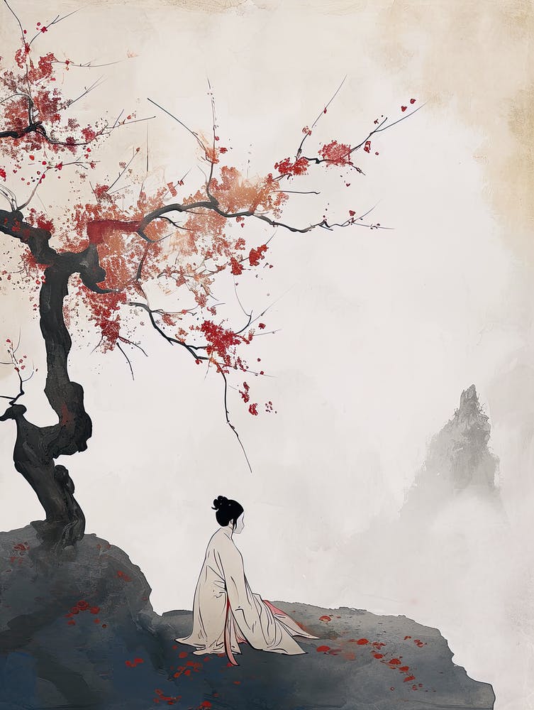 Asian Woman Under Cherry Tree