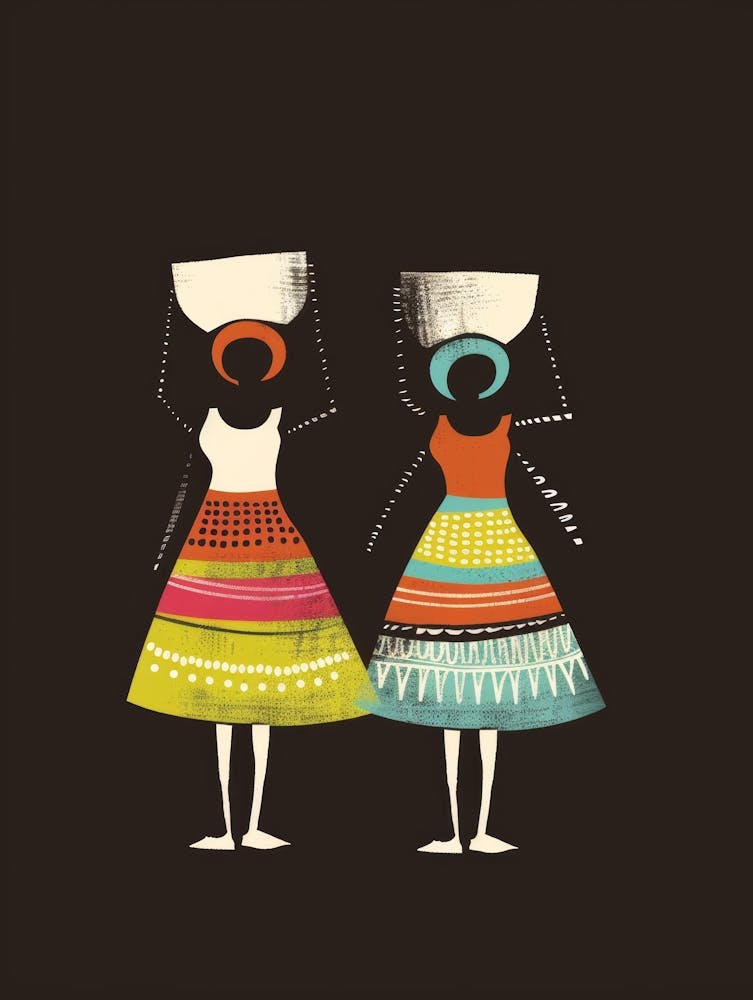 Two Women Holding Baskets