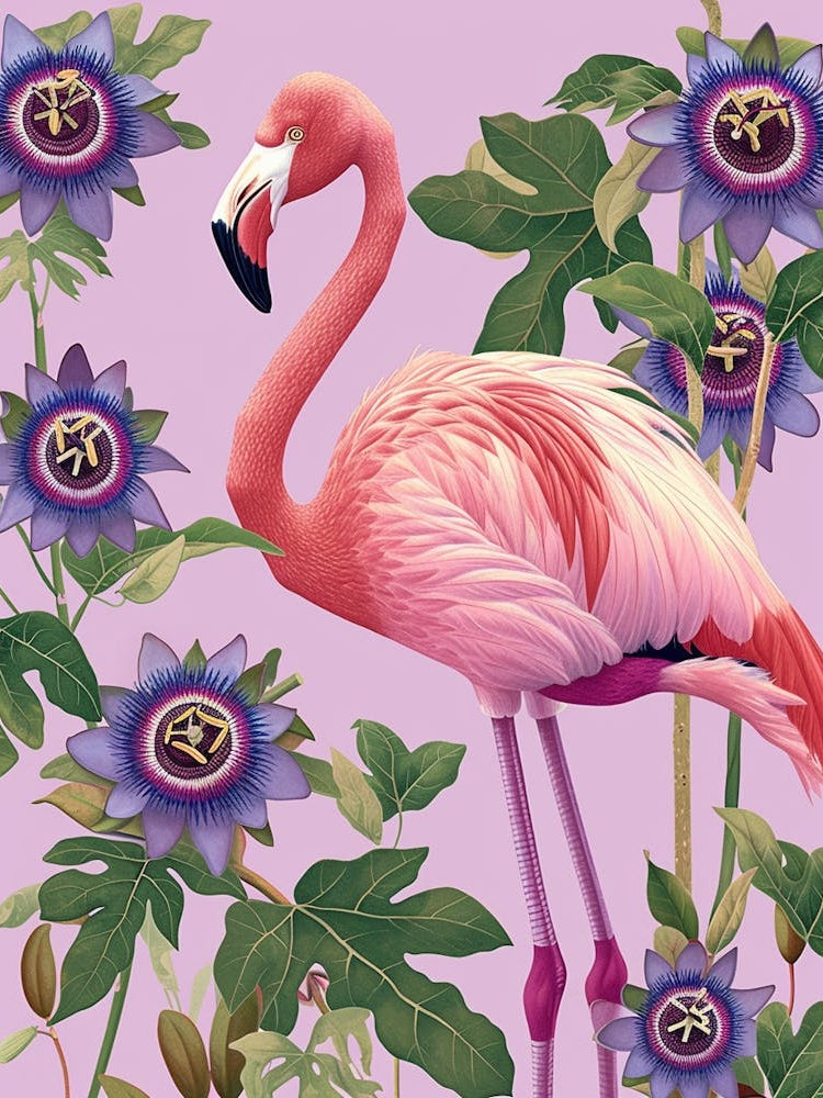 Jamess Flamingo And Passionflowers Minimalist Illustration 4