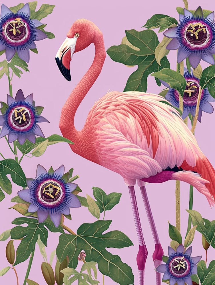 Jamess Flamingo And Passionflowers Minimalist Illustration 4