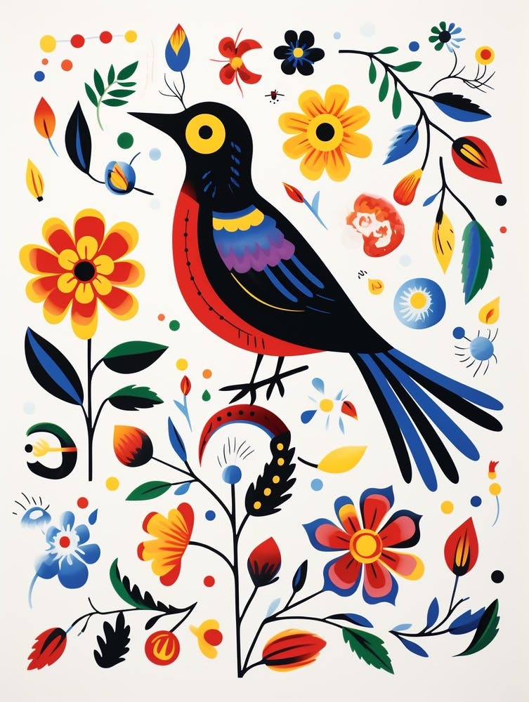 Scandinavian Bird Illustration Blackbird 1