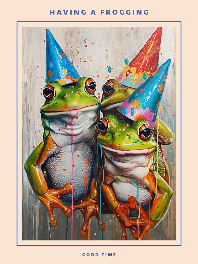 Frogs In Party Hats Painting Style 2 Poster