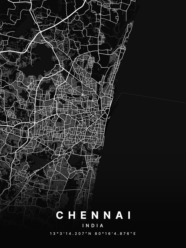 Chennai India Black Map