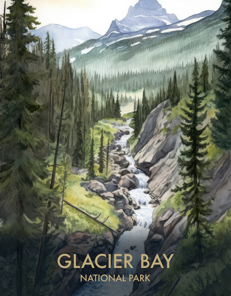 Glacier National Park Watercolour Vintage Travel Poster 1