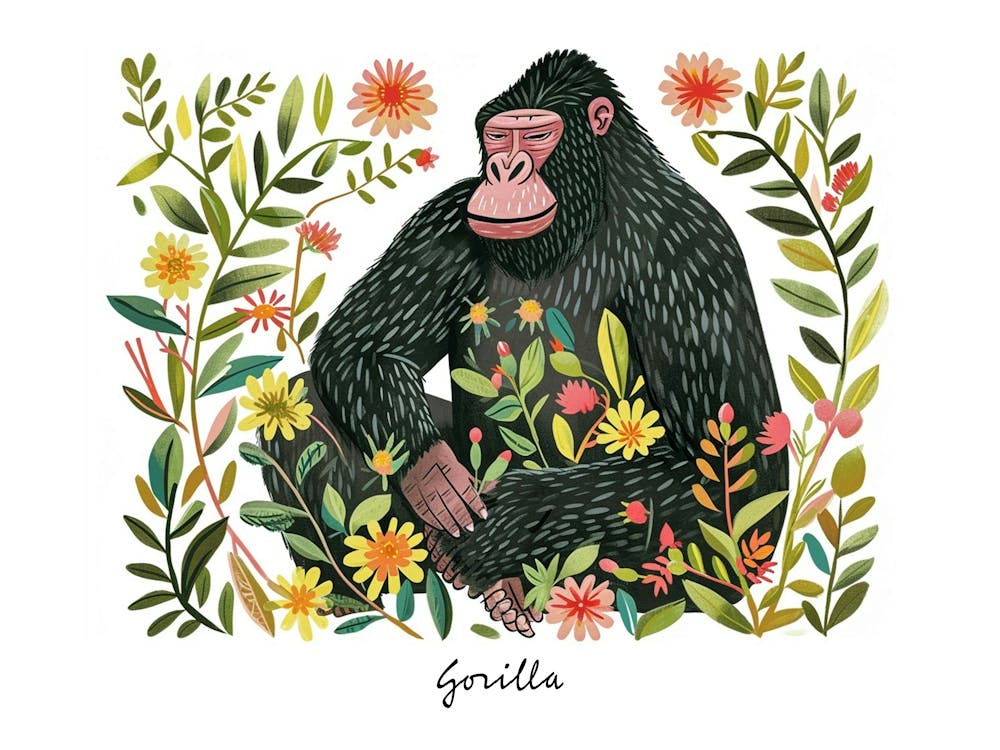 Little Floral Gorilla 4 Poster