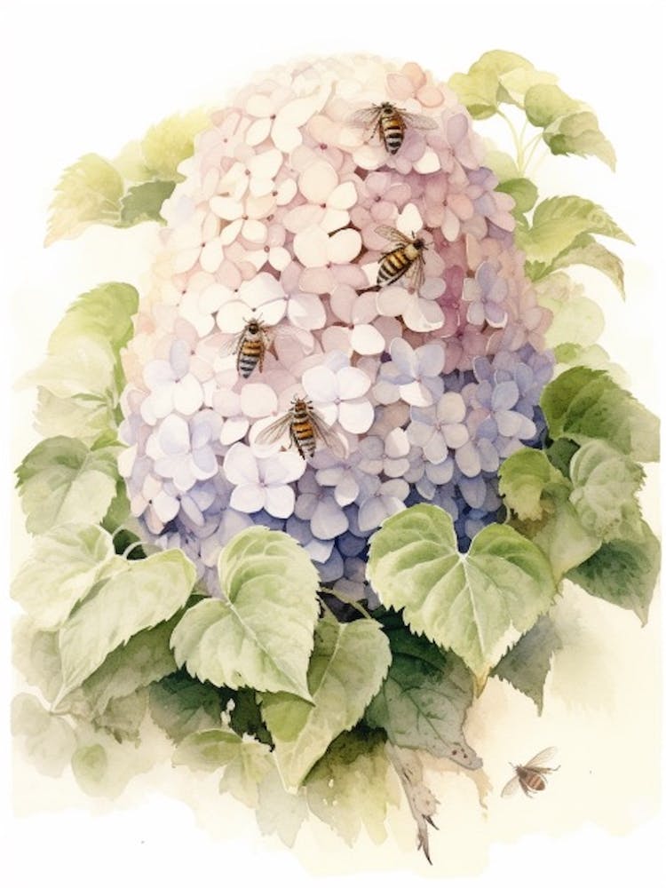 Beehive With Hydrangea Watercolour Illustration 2