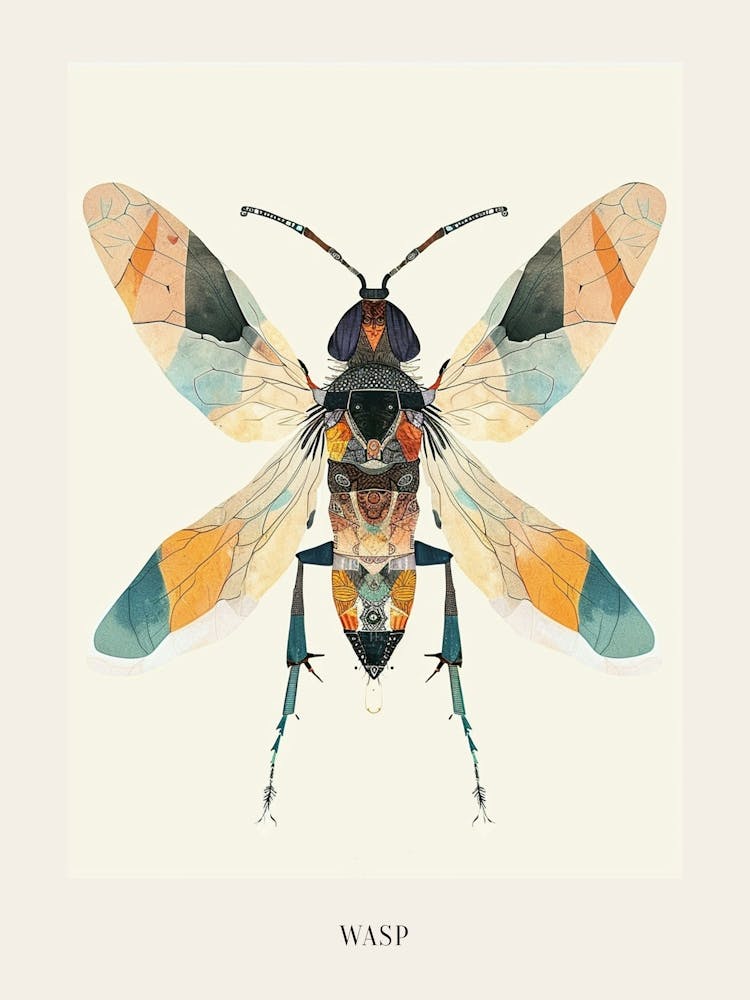 Colourful Insect Illustration Wasp 13 Poster