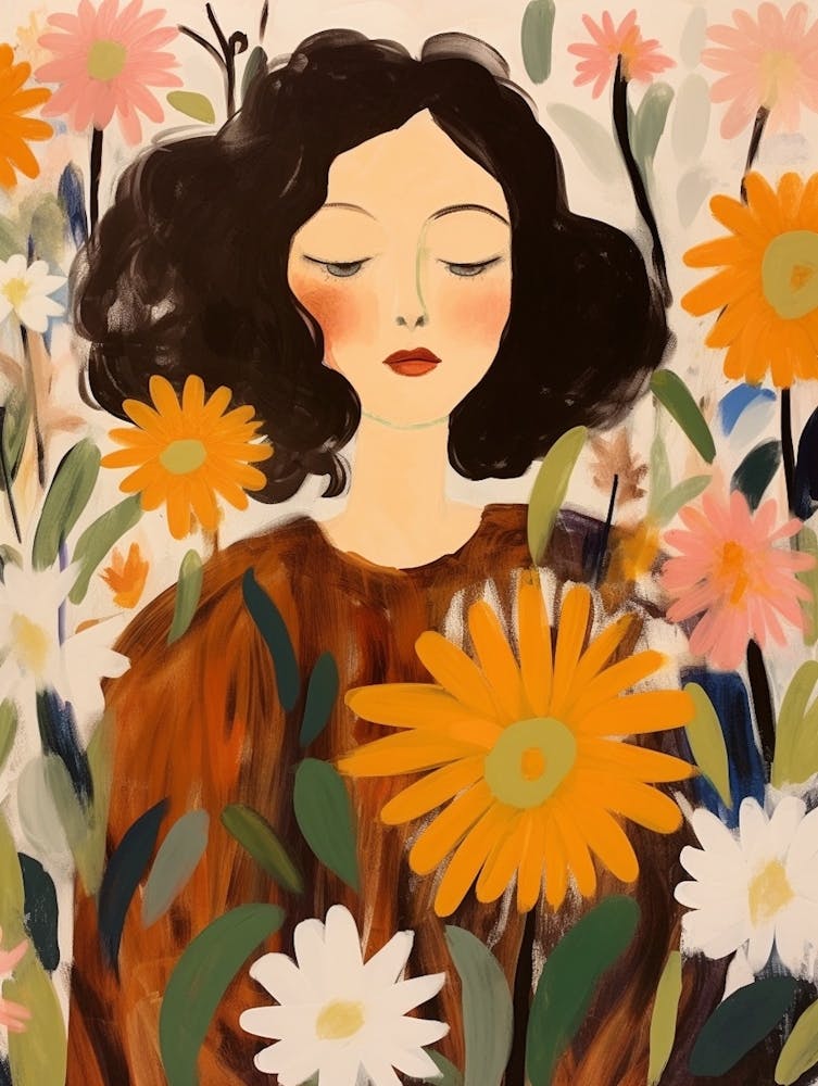 Woman With Autumnal Flowers Everlasting Flower