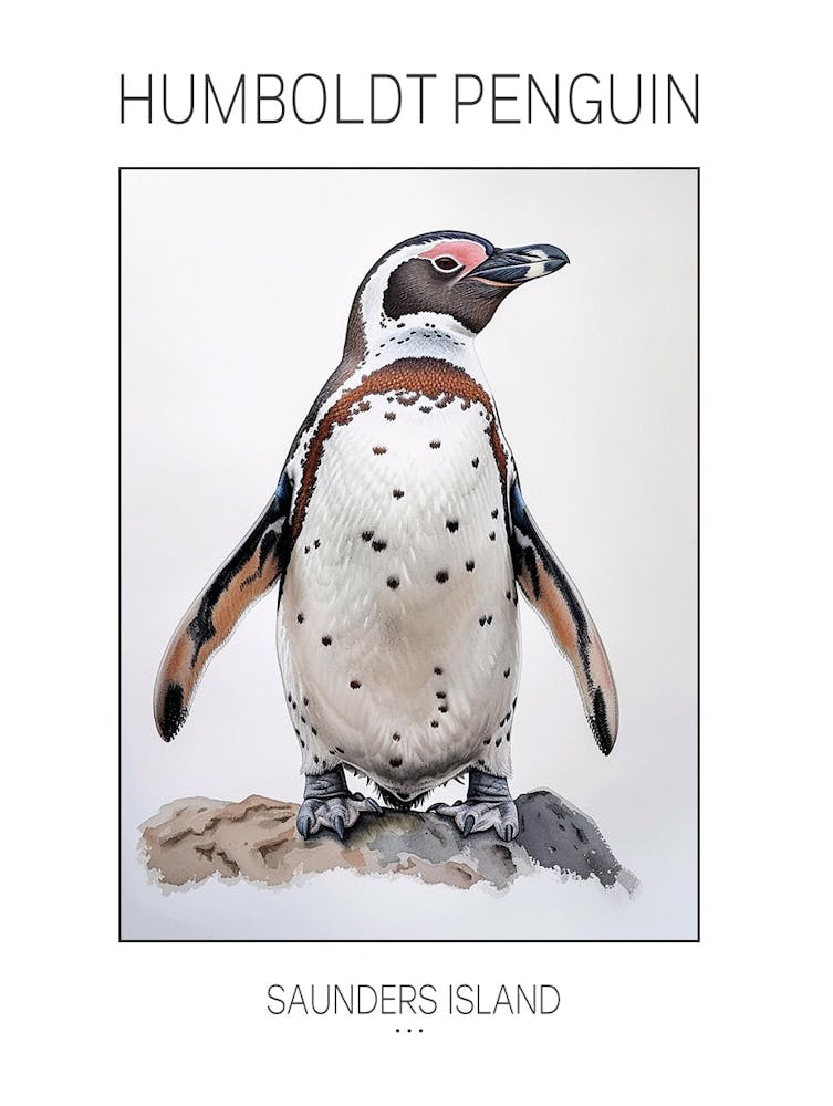 Humboldt Penguin Saunders Island Watercolour Painting 2 Poster