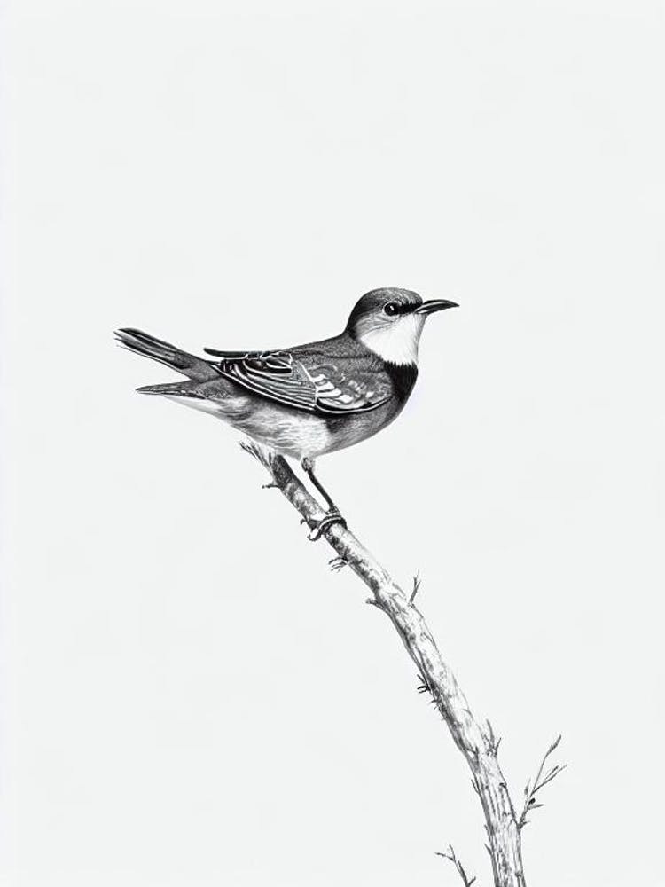 Cuckoo B&W Pencil Drawing 1 Bird