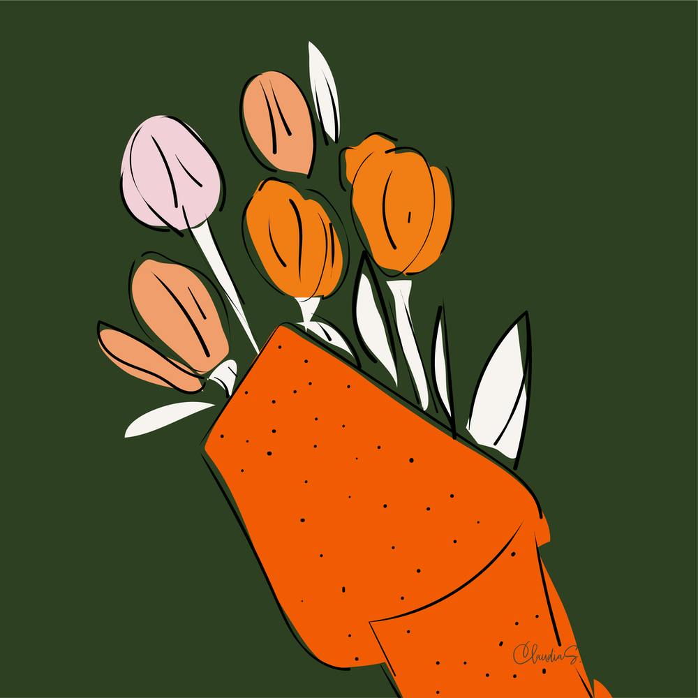 Tulpen in einem Strauß Grüner Hintergrund