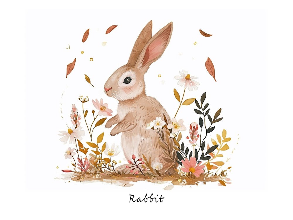Little Floral Rabbit 3 Poster