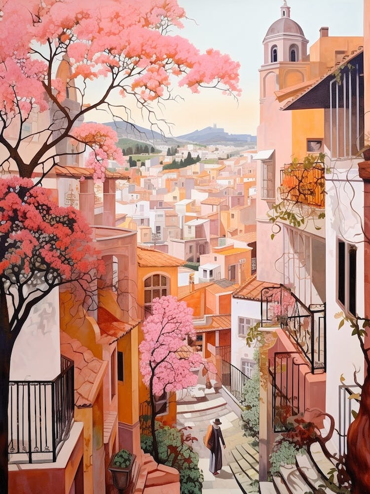 Tenerife Spain 2 Vintage Pink Travel Illustration