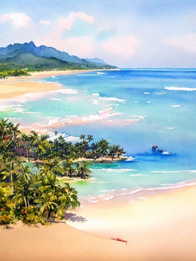 Yalong Bay Beach, Hainan Island, China Watercolour