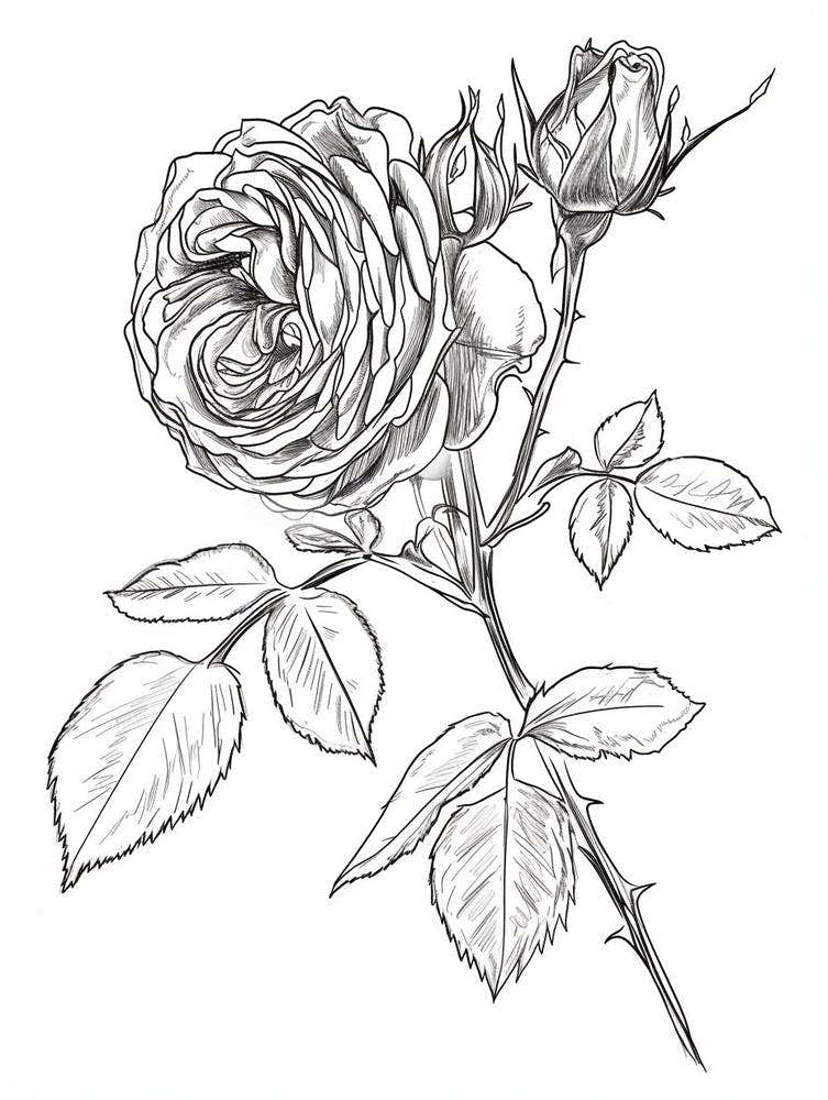 Black And White Rose Line Drawing 9