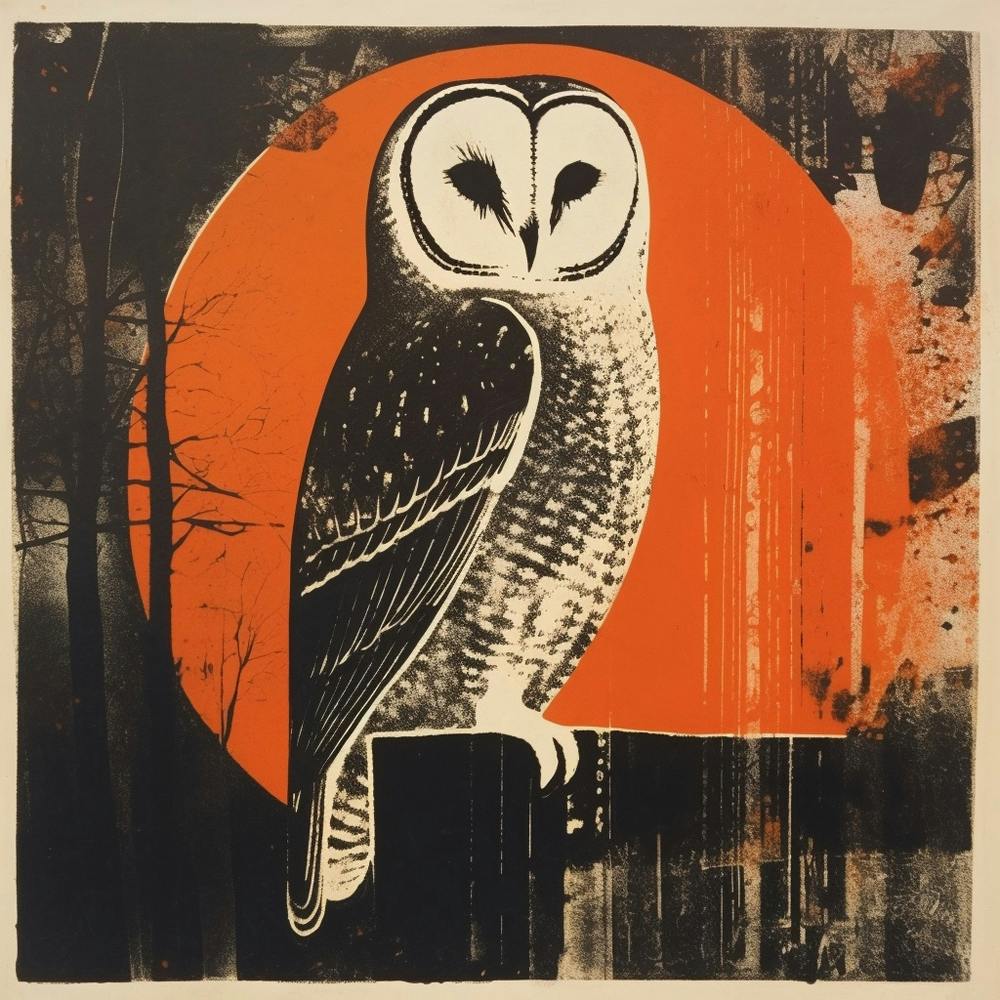Lithographie Rétro d'Oiseau - Chouette Effraie 2