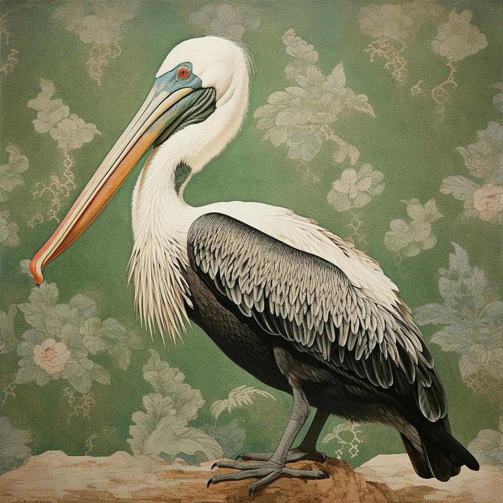Ohara Koson Inspired Bird Painting Brown Pelican 6 Square